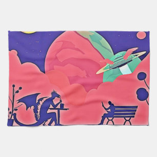 Alien Planet Retro SciFi Geschirrtuch