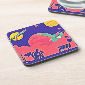 Alien Planet Retro SciFi Getränkeuntersetzer (Linke Seite)