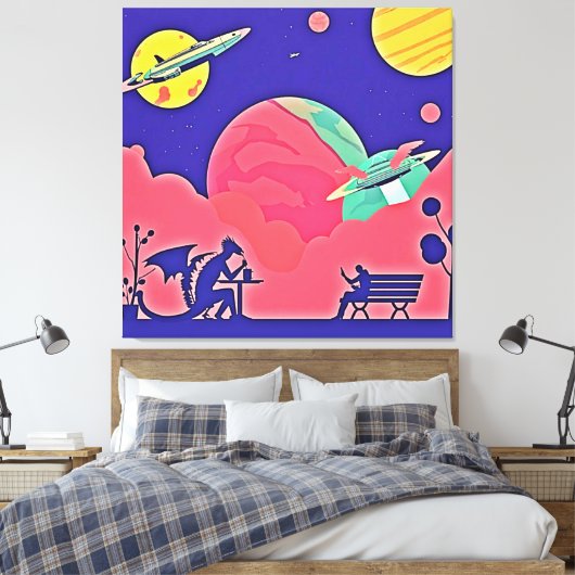 Alien Planet Retro SciFi Leinwanddruck (Insitu (Schlafzimmer))