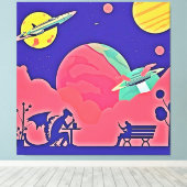 Alien Planet Retro SciFi Leinwanddruck (Insitu (Holzboden))