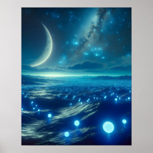 Alien Planet und Alien LIfeforms in Blue Poster