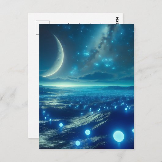 Alien Planet und Alien LIfeforms in Blue Postkarte (Vorne/Hinten)