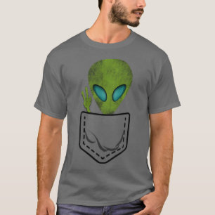 Alien Pocket Cool Funny Niedlich Peace UFO Geschen T-Shirt
