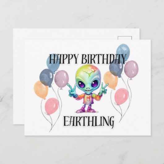 Alien Postcard "Happy Birthday" Postkarte (Vorne/Hinten)
