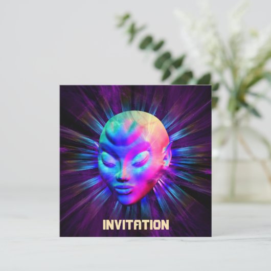 Alien Psychedelic Meditation Einladung (Stehend Vorderseite)