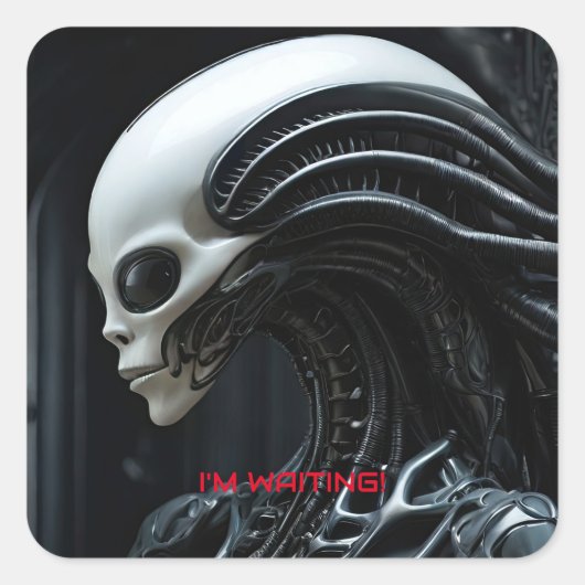 Alien Quadratischer Aufkleber (Vorderseite)