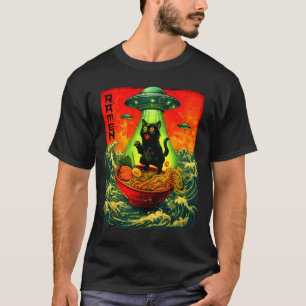 Alien Ramen Katze Ufo Japanische Retro Art Geschen T-Shirt