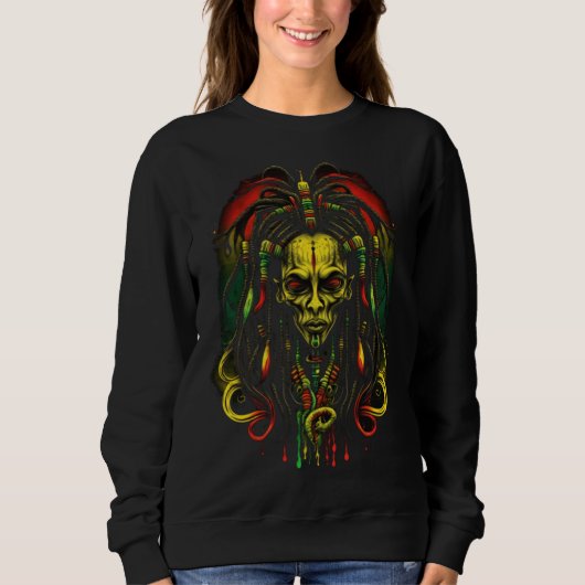 Alien Rasta Rastafarian Rastafari UFO Extraterrest Sweatshirt (Vorderseite)
