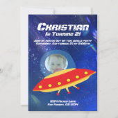 Alien Raumschiff Astronaut Weltraum Geburtstag Einladung (Vorderseite)
