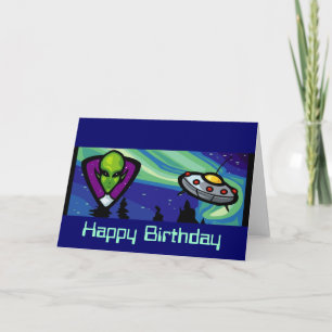 Alien Raumschiff Geburtstag individuell anpassbar Karte