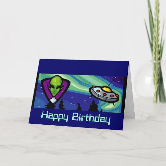 Alien Raumschiff Geburtstag individuell anpassbar Karte (Vorderseite)