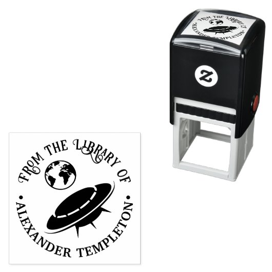 Alien-Raumschiff in den Buchnamen der Bibliothek d Permastempel (Beispiel)
