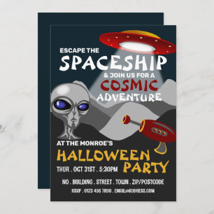 Alien Raumschiff Thema, Escape Room, Halloween Einladung