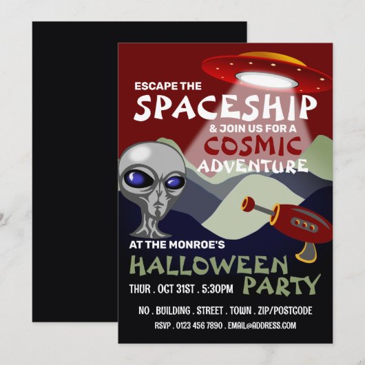 Alien Raumschiff Thema, Escape Room, Halloween Einladung (Vorne/Hinten)