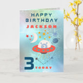 Alien Raumzeitalter 3 Weltraum Aquamarin Geburtsta Karte (Gelbe Blume)