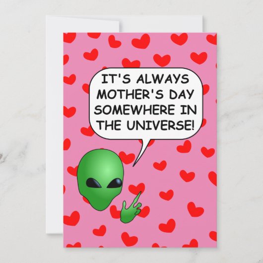 Alien Red Hearts Mother Day Einladung (Vorderseite)