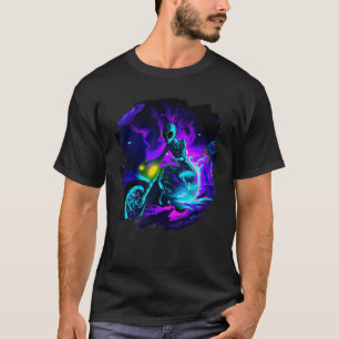 Alien Reiten Motorrad Dirt Bike in Space Außerirdi T-Shirt