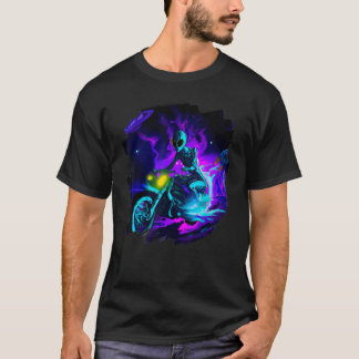 Alien Reiten Motorrad Dirt Bike in Space Außerirdi T-Shirt