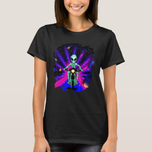 Alien Reiten Motorrad Dirt Bike in Space Außerirdi T-Shirt