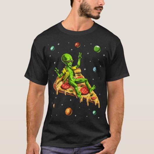 Alien Reitet Pizza T-Shirt (Vorderseite)