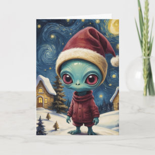 Alien Retro Sternen Nacht Weihnachten Personalisie Karte