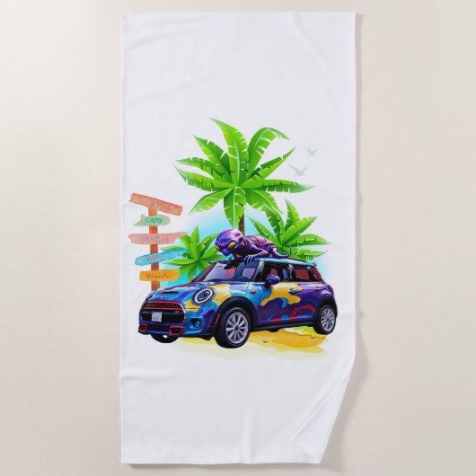Alien Riding a Mini! Strandtuch (Vorderseite)