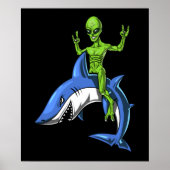 Alien Riding Shark Space UFO Poster (Vorne)