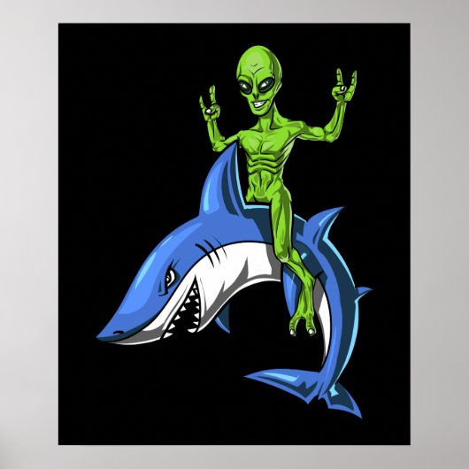 Alien Riding Shark Space UFO Poster (Vorne)