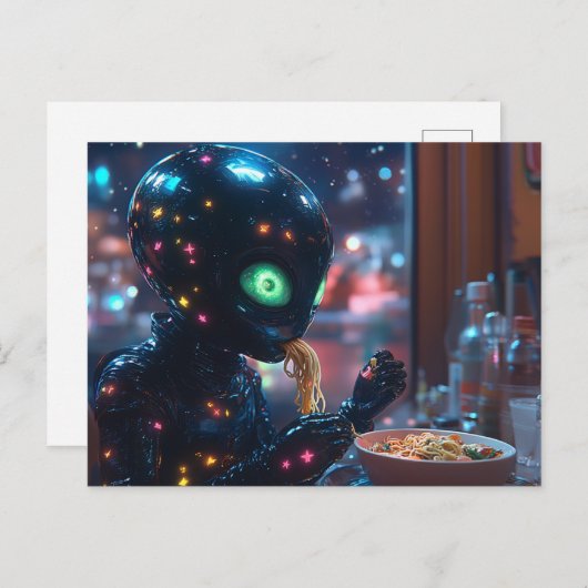 Alien Robot Eating Noodles Postkarte (Vorne/Hinten)