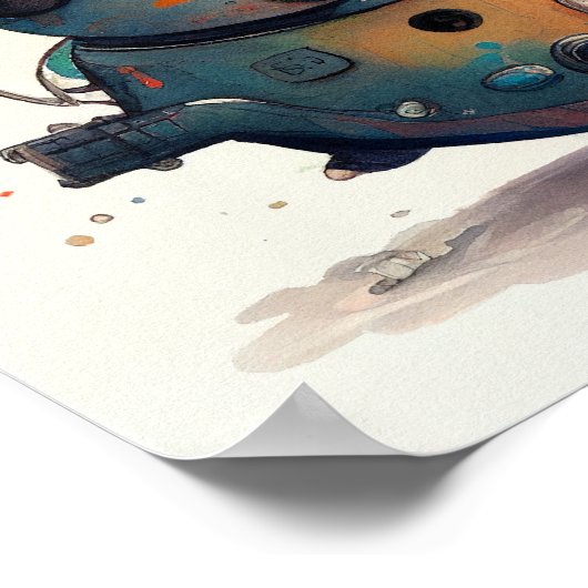 "Alien Robot in Spaceship" - Wasserfarbenplakat Poster (Ecke)