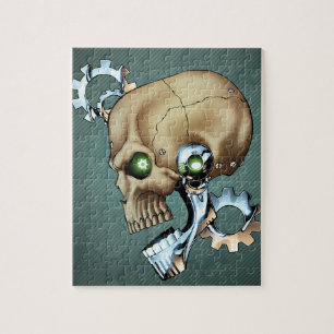 Alien-Roboter-Schädel von der Zukunft im Chrom + Puzzle