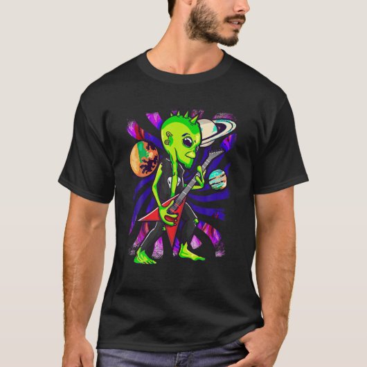 Alien Rock Playing Electrical Gitarre UFO Fans Roc T-Shirt (Vorderseite)