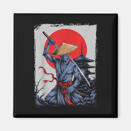 Alien Samurai Ufo Vintag Graphic Ukiyo-e Magnet (Vorne)