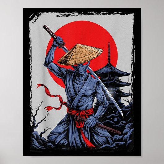 Alien Samurai Ufo Vintag Graphic Ukiyo-e Poster (Vorne)