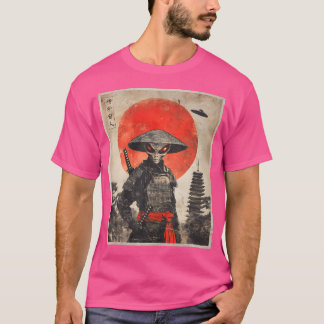Alien Samurai Ufo Vintag Graphic Ukiyo-E T-Shirt