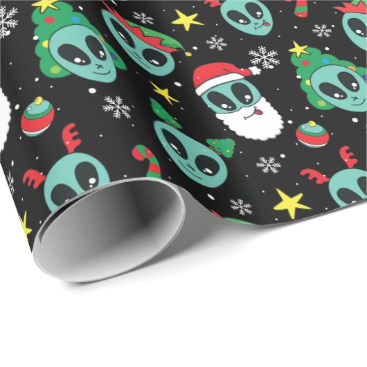 Alien Santa Claus Snowflakes Weihnachtsbaum Geschenkpapier (Rolleneckpunkt)