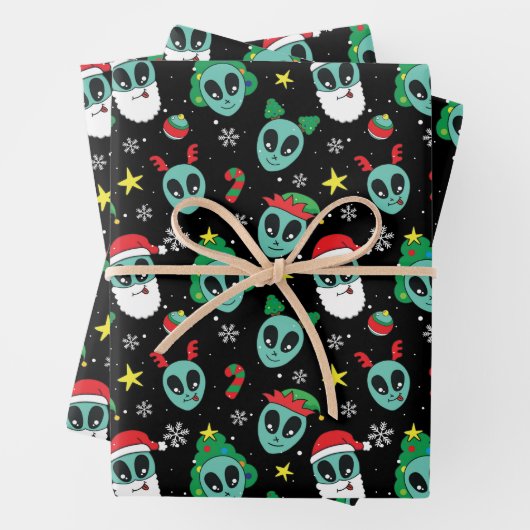 Alien Santa Claus Snowflakes Weihnachtsbaum Geschenkpapier Set (Beispiel)