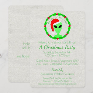 Alien Santa Holly Wreath Earthling Holiday Party Einladung