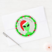 Alien Santa Holly Wreath Little Green Man Runder Aufkleber (Umschlag)