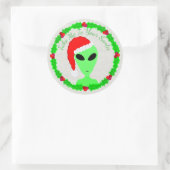 Alien Santa Holly Wreath Little Green Man Runder Aufkleber (Tasche)