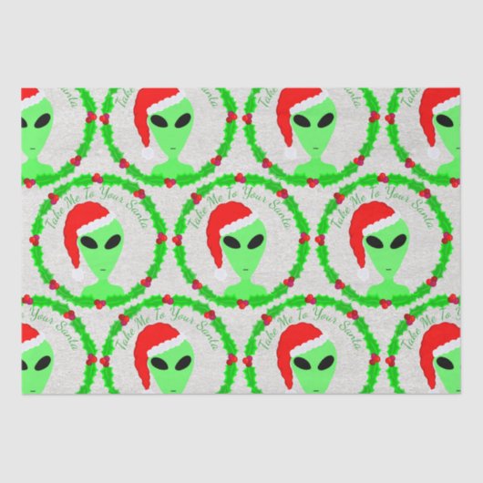 Alien Santa Holly Wreath Pattern Albern Fun LGM Seidenpapier (Vorderseite)