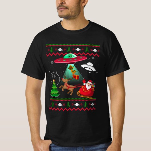 Alien Santa UFO Entführung Ugly Christmas Sweater  T-Shirt (Vorderseite)
