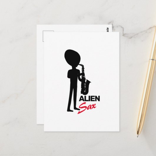 Alien Sax, Extraterrestrische Musikerin Postkarte (Vorderseite/Rückseite Beispiel)