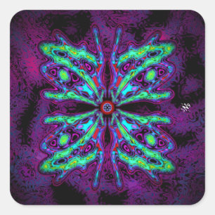 Alien Schmetterling b (farbige Muster) v2 Quadratischer Aufkleber
