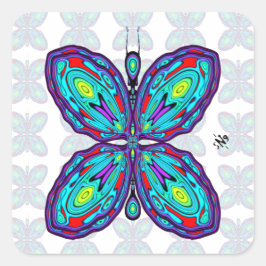 Alien Schmetterling (farbiges Muster) v2 Quadratischer Aufkleber