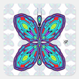 Alien Schmetterling (farbiges Muster) v2 Quadratischer Aufkleber