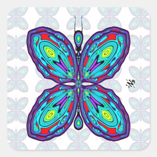 Alien Schmetterling (farbiges Muster) v2 Quadratischer Aufkleber (Vorderseite)