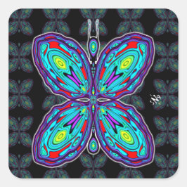 Alien Schmetterling (farbiges Muster) v3 Quadratischer Aufkleber