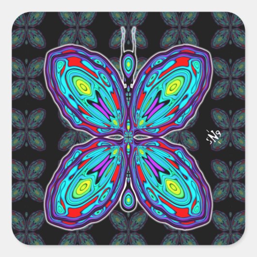 Alien Schmetterling (farbiges Muster) v3 Quadratischer Aufkleber (Vorderseite)
