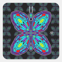 Alien Schmetterling (farbiges Muster) v3 Quadratischer Aufkleber